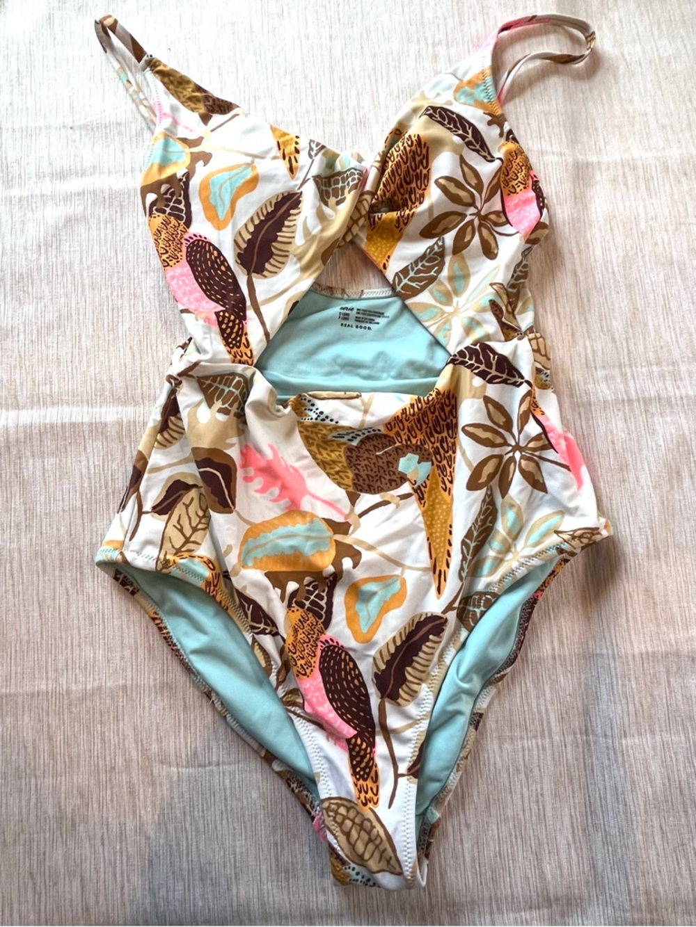 aerie Twist Cutout One-Piece Swimsuit Women’s Bohemian Tropical Small Long - Picture 6 of 11